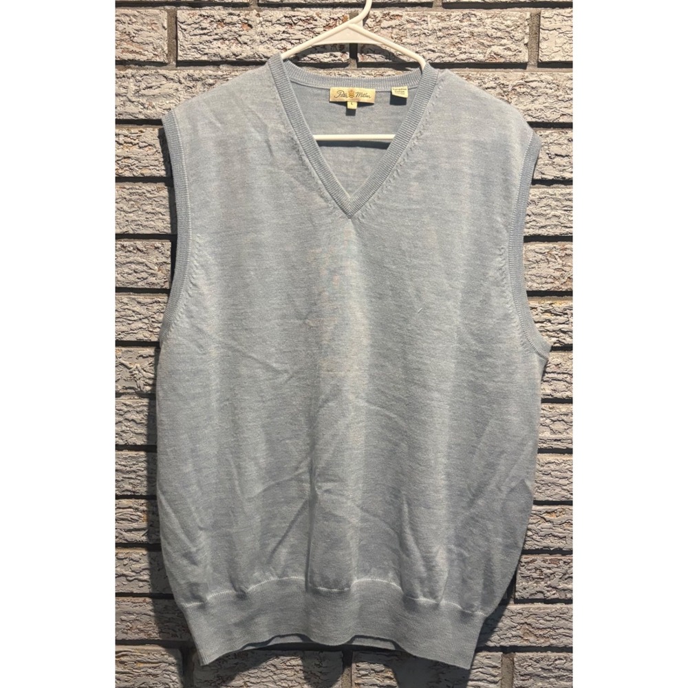 Vintage Peter Millar Mens Light Blue Italian Merino Wool Sweater Vest L